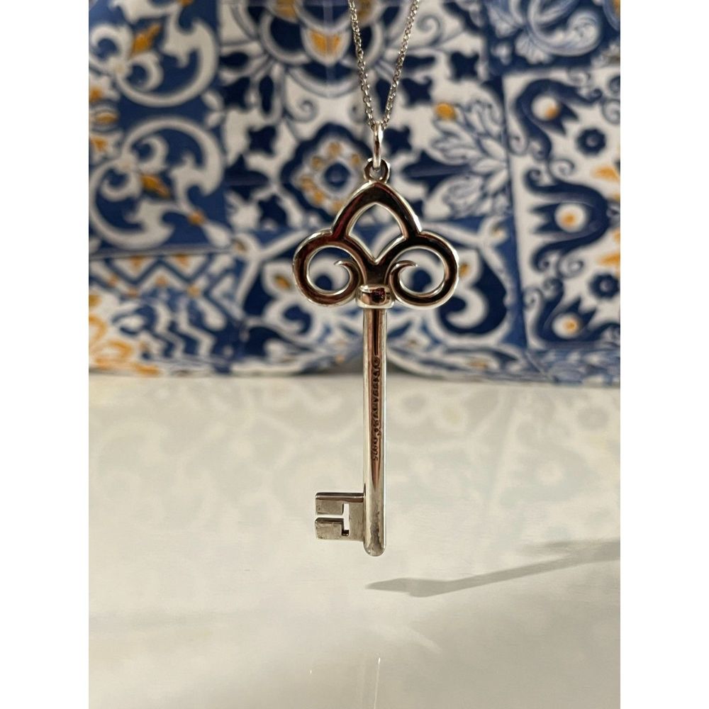 Tiffany & Co. | 2.5" Fleur De Lis Tiffany Key With 16" Tiffany Chain | 925Silver